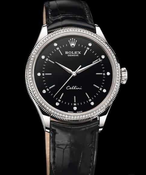Rolex Cellini Watch Replica Cellini Time 50609 RBR White Gold - Diamonds - Alligator Strap